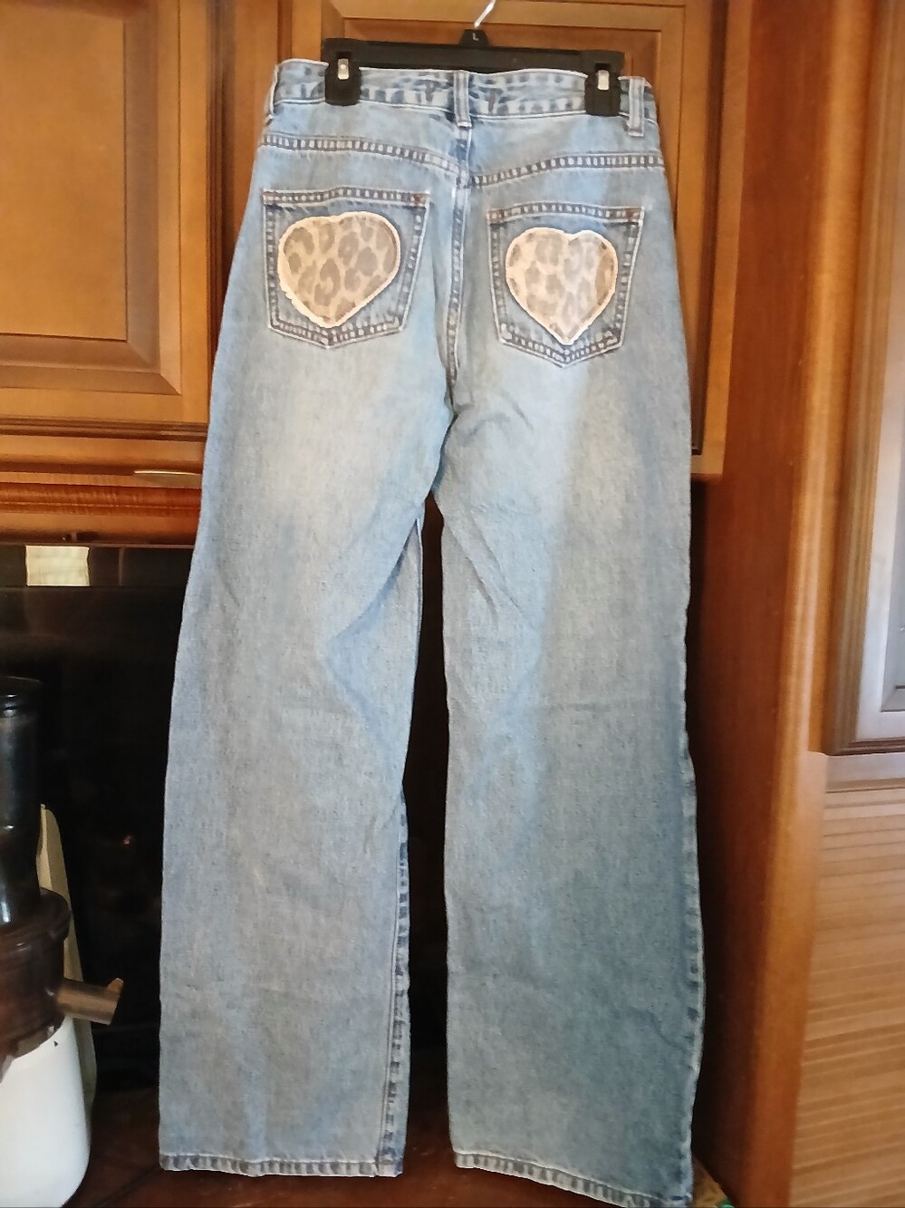 Light Blue Wide-Leg Jeans with Heart Patch Back Pockets
